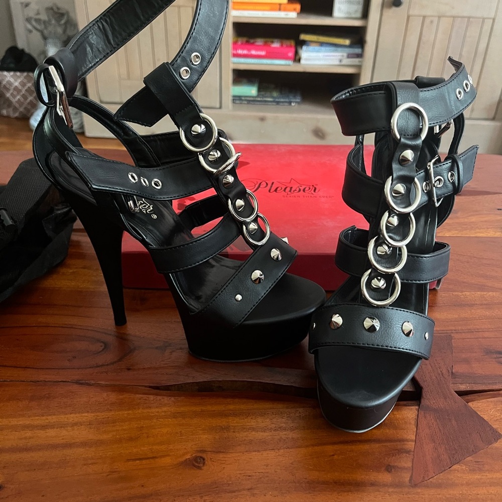 Pleaser Black and Silver Heels with Striking Design